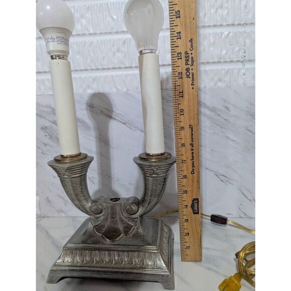 Rare Large Antique Art Neoclassical Silver Bronze Two Light Table Lamp - Picture 11 of 11